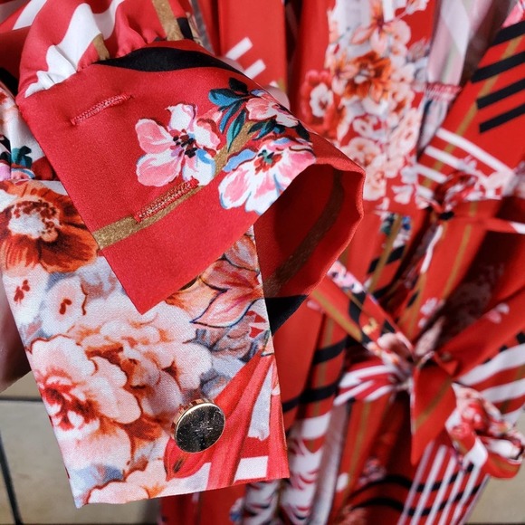 Boston Proper Red floral & stripe wrap dress - Picture 9 of 11